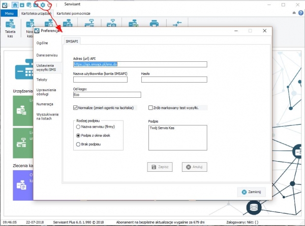 Ustawienia SMSAPI