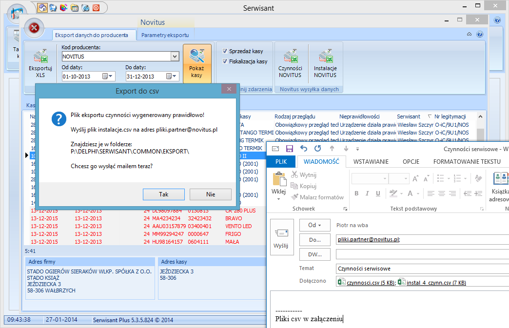 Rys. 6. Wiadomość e-mail wygenerowana przez program Serwisant.