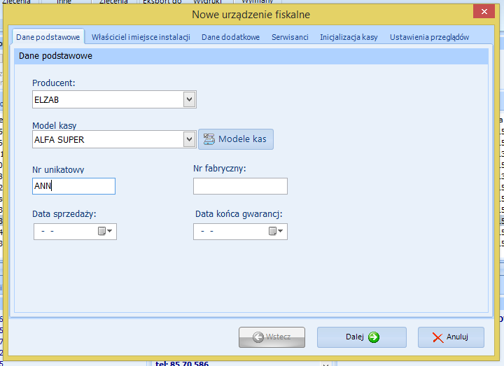 Rys. 2. Kreator nowego urzadzenia fiskalnego Rys. 2. Kreator nowego urzadzenia fiskalnego
