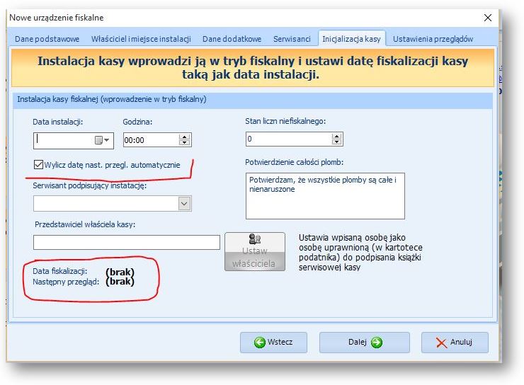 Rys. 3. Karta kasy z listą przeglądów. instalacja kasy