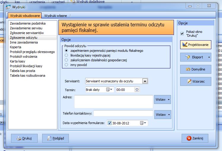 Formularz zgłoszenia odczytu