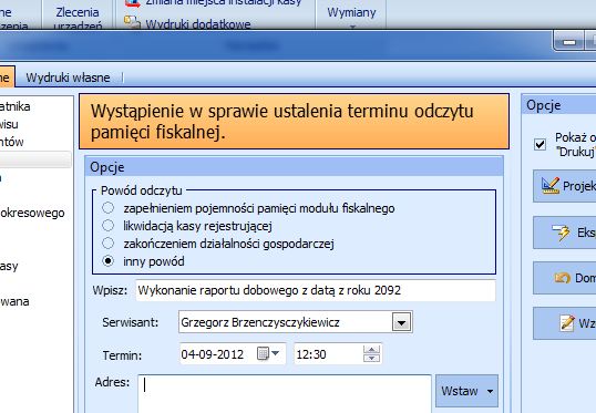 Powód odczytu - inny powód - dodatkowe okno edycyjne