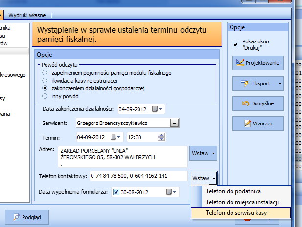 Półautomatyczne wstawianie telefonów kontaktowych